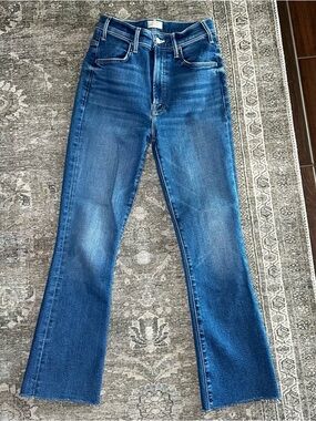MOTHER The Hustler Ankle Fray Jeans Women's 26 Blue Grasping At Straws Raw Hem